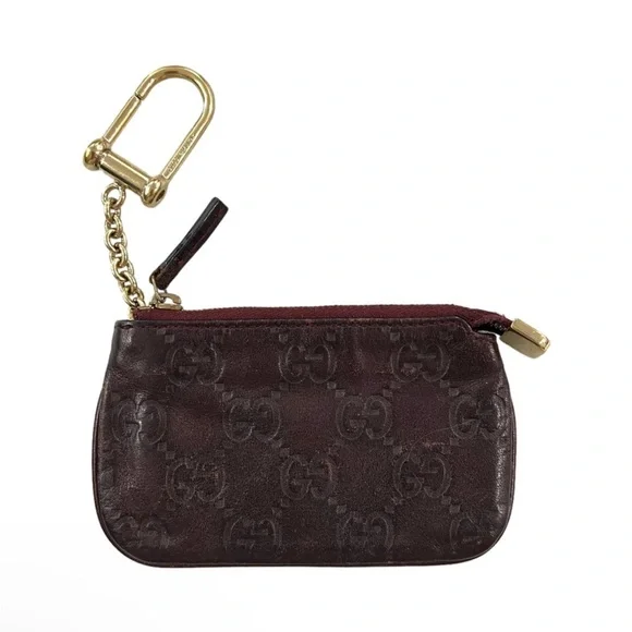 Gucci Monogram Brown Leather Key Cles Card Holder Pouch Bag Charm